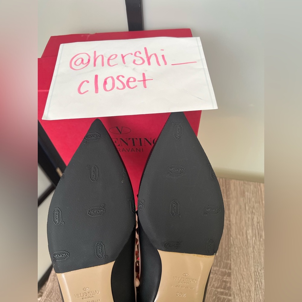 Valentino Garavani Black Calfskin Rockstud Caged Ballerina Flats 39.5 - Picture 7 of 10